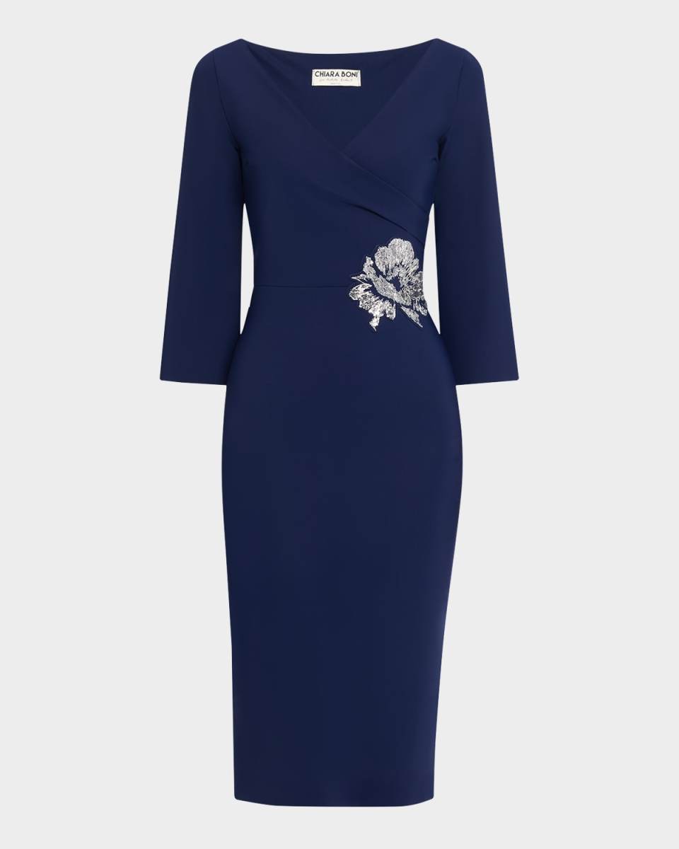 Shusui Bodycon Sequin Applique Midi Dress
